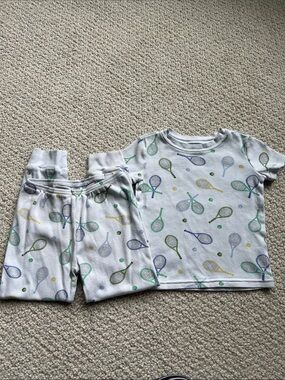 Kids White Tennis Print Pajama Set - Short Sleeve & Pants